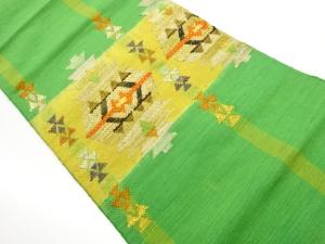 手織り紬幾何学模様織出し名古屋帯